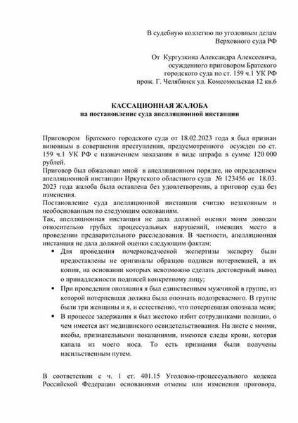 Апелляционная жалоба по гражданскому делу