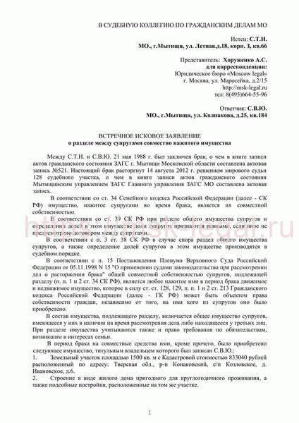 Правила подачи иска о разделе совместно нажитого имущества супругов в 2024 году